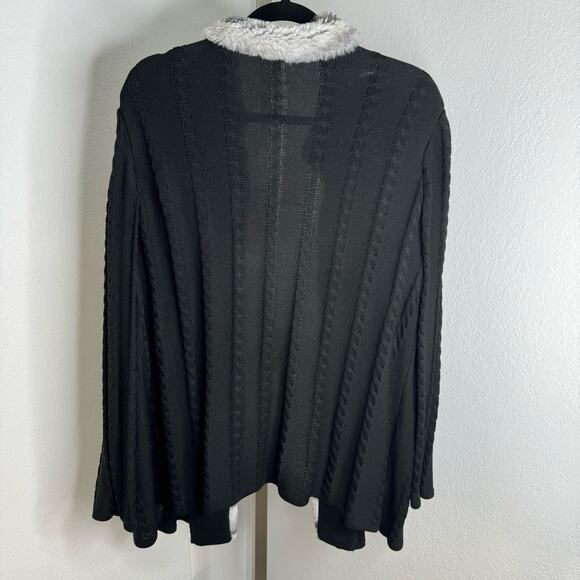 Ming Wang Black Faux Fur Cable Knit Cardigan Sweater Size 0X Glam Quiet Luxury - Picture 7 of 12